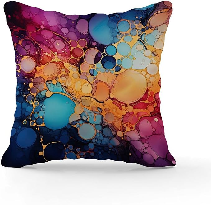 Ink Rainbow Shapes with Gold Cushion Cases Abstract Alcohol Ink Textures Pillowcase 26x26 INRetro Accent Throw Pillow Covers Farmhouse Decorative for Patio Tent Couch