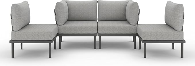 Sundale Outdoor 4 Pieces Patio Furniture Set, Metal Sectional Sofa Patio Conversation Set with 6 Inch Cushions, Modern Patio Corner Couch for Balcony, Porch, Sunroom (Grey/Dark Grey)