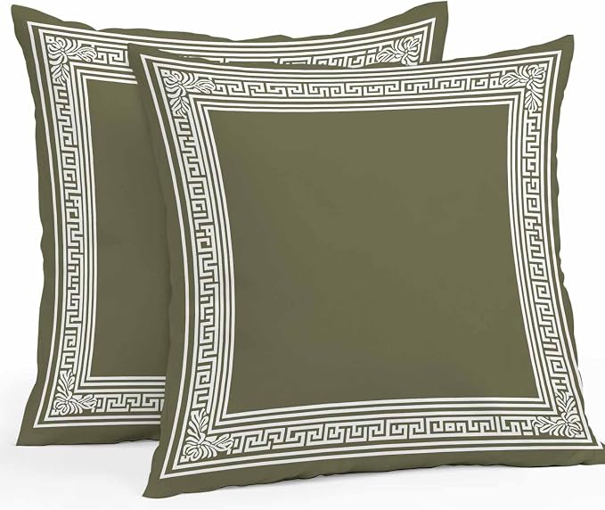 Olive Green Greek Key Waterproof Outdoor Pillow Covers Set of 2 Home Decor, Geometric Greece Ancient Farmhouse Geo Pillowcase Patio Pillow Covers for Couch Bench Furniture Garden 20x20in