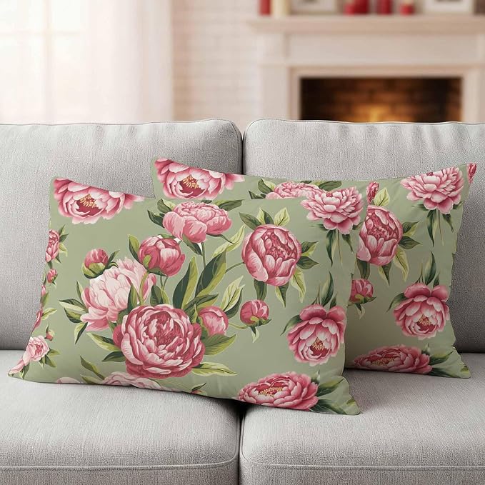 Flowers Vintage Outdoor Pillow Covers 20x12 Inch Lumbar Pillow Covers Set of 2 Waterproof Decorative Throw Pillow Cases Green Leaves Pastoral Floral Country Cushion Covers for Patio Furniture Garden