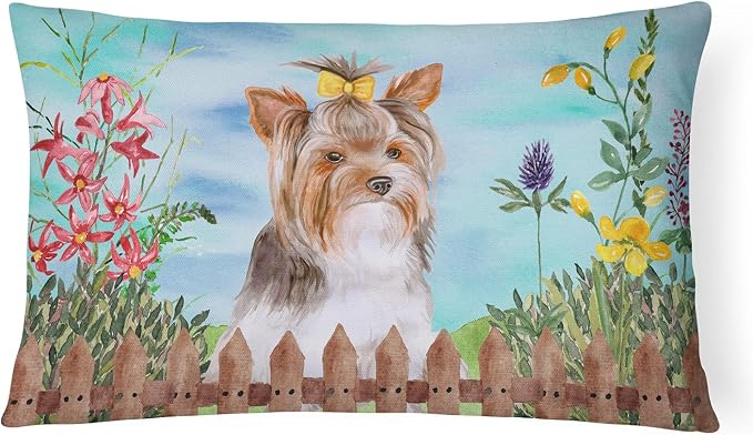 Caroline's Treasures CK1285PW1216 Yorkshire Terrier #2 Spring Canvas Fabric Decorative Pillow Machine Washable, Indoor Outdoor Decorative Pillow for Couch, Bed or Patio, 12HX16W