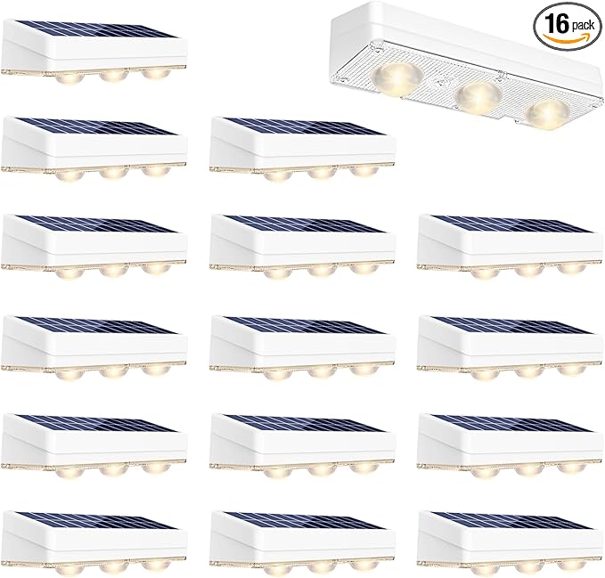 JOFIOS Solar Fence Lights Outdoor Waterproof Led, 1300mAh,16pack,6 inch Solar Lights for Fence with Warm White & RGB 8 Colors,Outdoor Solar Lights for Patio, Backyard, Deck, Railing (White)