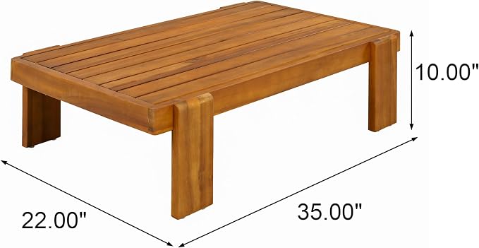 Merax 4-Piece Patio Conversation Set with Acacia Wood Frame, Waterproof Cushions & Round Backrest – Loveseat, 2 Club Chairs & Coffee Table for Garden, Deck & Balcony, Light Brown+Teak