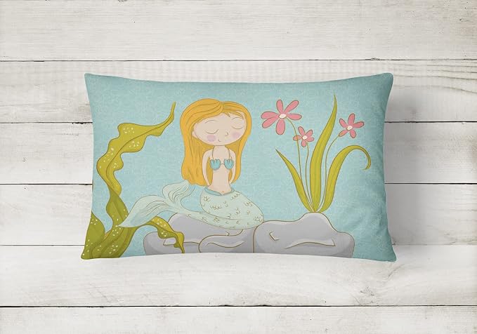 Caroline's Treasures BB8539PW1216 Mermaid Underwater Scene Canvas Fabric Decorative Pillow Machine Washable, Indoor Outdoor Decorative Pillow for Couch, Bed or Patio, 12HX16W