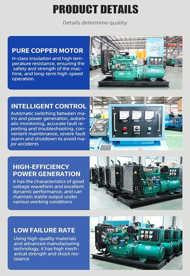 Heavy Duty Portable Generator Set for Marine and Home with High-Temperature Resistant Pure Copper Motor, 200KW Silent Electric Generator Set for Emergency, Construction and Outdoor Power Supply