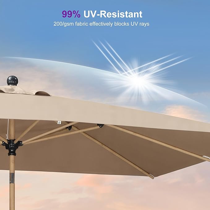 PURPLE LEAF 5' x 8' Patio Umbrella with Base Market Umbrella Rectangular Outdoor Umbrella with Push Button Tilt & Crank and 8 Ribs Aluminum Table Umbrella for Pool Backyard Beach, Taupe