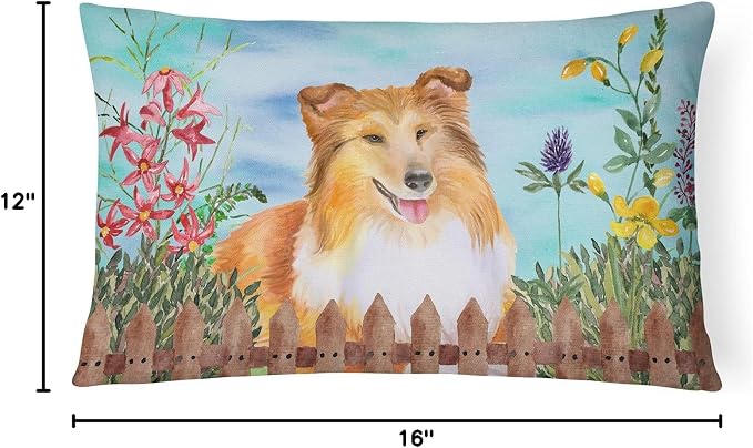 Caroline's Treasures CK1282PW1216 Sheltie Spring Canvas Fabric Decorative Pillow Machine Washable, Indoor Outdoor Decorative Pillow for Couch, Bed or Patio, 12HX16W