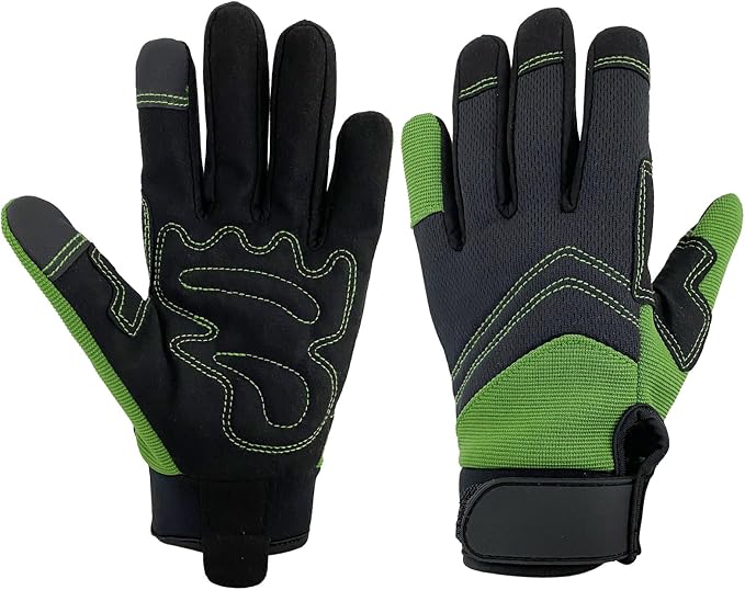 Safety Work Gloves,Multipurpose Working Gloves for Men,Multifunctional Synthetic Leather Spandex Mechanic Gloves,Gardening Glove Gifts for Men,Tounchscreen (Green, Large), 24096001-3