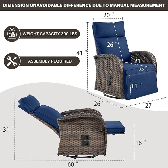 Belord Dual-Adjust Outdoor Swivel Recliner Chairs – Reclining Patio Chair with Adjustable Backrest and Footrest, All-Weather Wicker Chaise Lounge Chairs Outdoor for Pool Deck Brown (Upgraded 2.0)