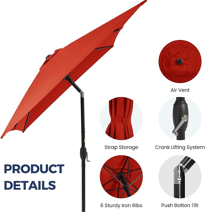 FansaFurn 6.5 x 10 Ft Rectangular Patio Umbrella Aluminum Pole, Outdoor Table Market Umbrella with Crank, 6 Steel Ribs, Polyester Canopy.EU03