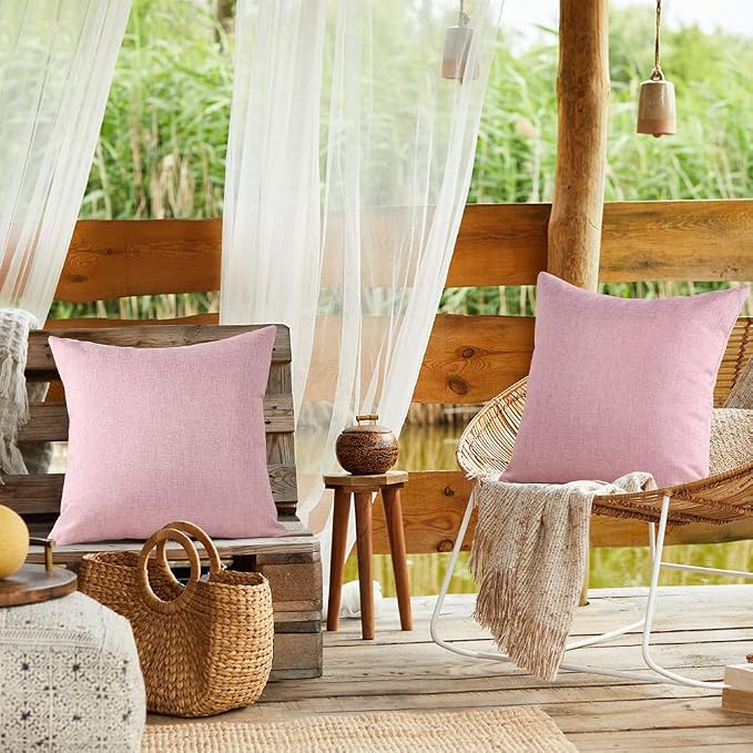 OTOSTAR Set of 2 Outdoor Waterproof Throw Pillow Covers 18x18 Inch Garden Decorative Pillow Covers Square Outdoor Pillowcase Farmhouse Cushion Case Patio Pillows for Couch Tent Sofa Bench Decor (Pink)