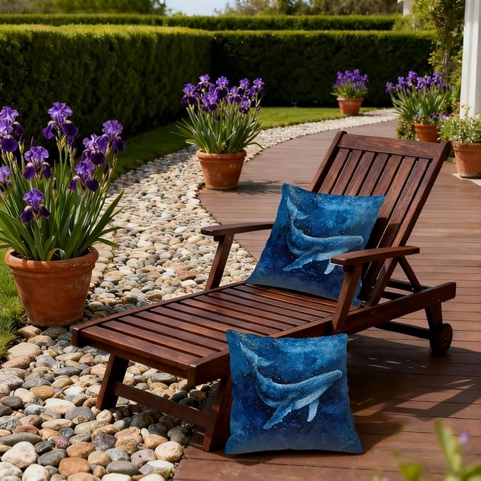 22x22 Inch Outdoor Pillow Covers Set of 2 Waterproof Throw Pillow Covers Decorative Couch Cushion Covers Whale Swimming Deep Sea Square Pillowcases Protectors for Patio Garden Sofa