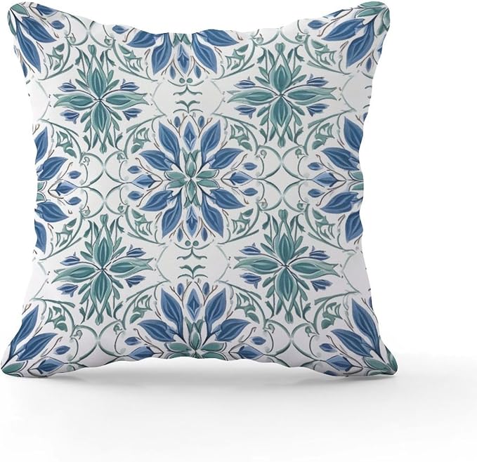 Mughal Flower Pillowcase Blue Lotus Floral Pillow Covers 26x26 INAbstract Accent Decorative Cushion Covers Home Decor for Patio Furniture Garden
