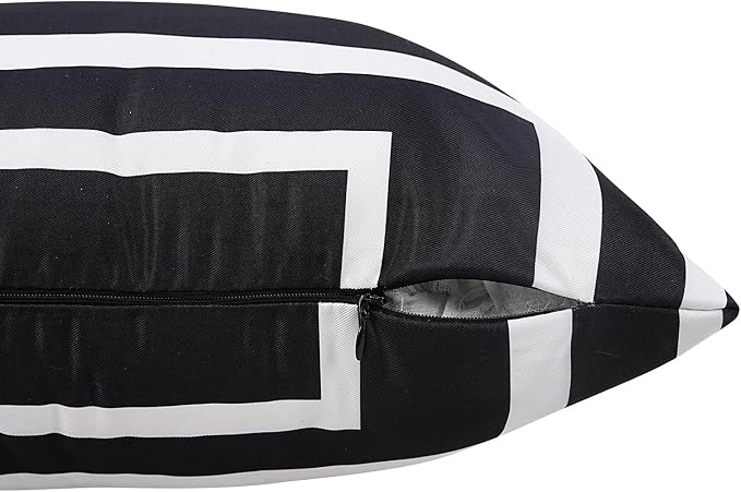 Merrycolor Set of 2 Outdoor WaterproofThrow PillowCovers Geometry Decorative Square Pillowcases Blackand White Outdoor Pillows for Patio Furniture Garden TentCouch 18 X 18 Inch Black Background