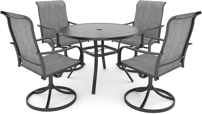 Anmutig 5 Piece Outdoor Patio Dining Set, 4 Swivel Rocking Patio Chairs & 41" Round Dining Table Outdoor Furniture for Backyard Bistro Garden Poolside, Grey