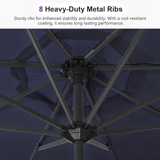 PURPLE LEAF 11.5' x 8' Patio Market Umbrella Outdoor Table Sun Umbrellas with Crank 8 Aluminum Sturdy Ribs for Pool Deck Backyard Beach Navy Blue