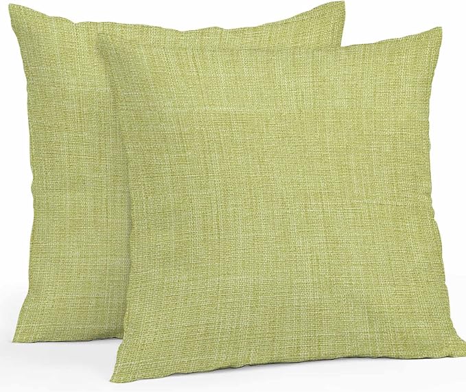 Vandarllin Outdoor Throw Pillows Covers 16x16 inch Set of 2 Waterproof Fruit Green Linen Decorative Zippered Cushion Covers for Patio Furniture, Farmhouse Pure Color Lumbar Pillowcases