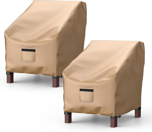 Patio Chair Covers for Outdoor Furniture Waterproof 2 Pack, Lawn Chair Covers 600D Heavy Duty Oxford Cloth, Large Covers for Lounge Lawn Deep Seat 36" W x 37" D x 36" H-Brown