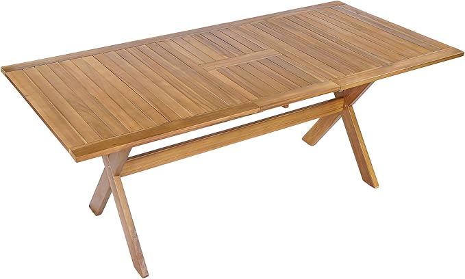 VilroCaz 7 Pieces Acacia Wood Outdoor Dining Set, All-Weather Extendable Table Large Table and 6 Armchairs for Lawn Backyard Garden Deck Poolside (Teak-NG)