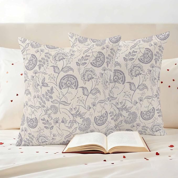 Outdoor Pillow Covers 18x18 Set of 2, Vintage Spring Floral Waterproof Patio Throw Pillow Covers for Couch Sofa Chair, Farmhouse Summer Botanical Decorative Pillowcases for Throw Pillows