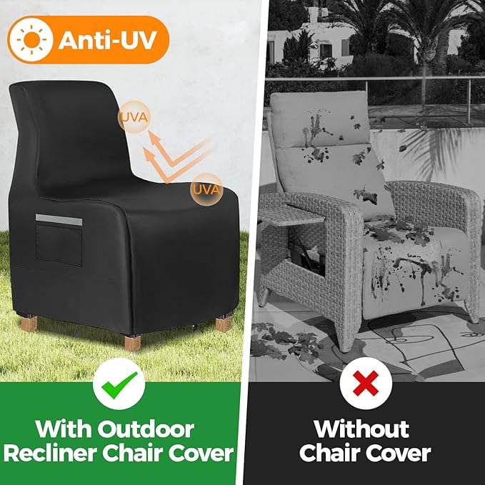 Outdoor Recliner Chair Covers, 600D Heavy Duty Outdoor Patio Chair Covers Waterproof, 31.5" W x 33" D x 41.5" H Lawn Patio Furniture Covers for Recliners, Black
