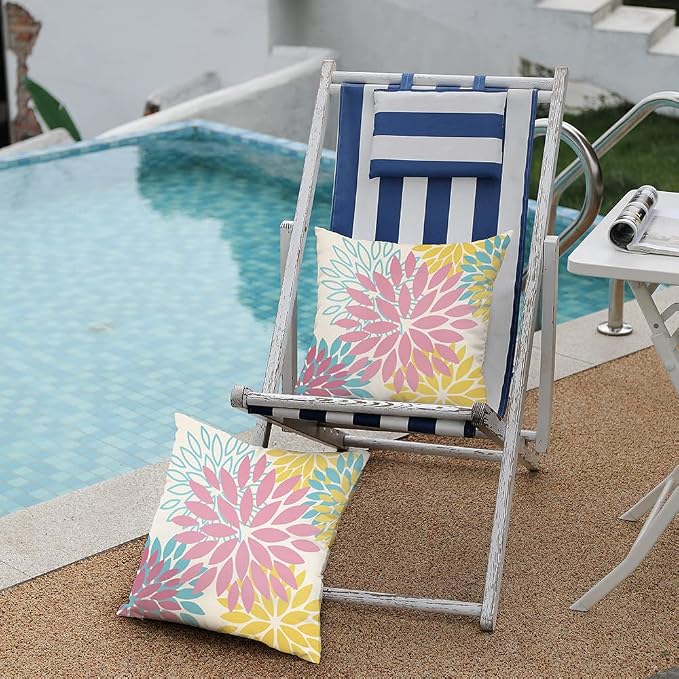 DFXSZ Outdoor Waterproof Pillow Covers 16x16 Set of 2 Pink Yellow Flower | Spring Summer Waterproof Flower Throw Pillowcases（No Inserts）Decor for Valentines Patio Funiture Garden Polyester Covers