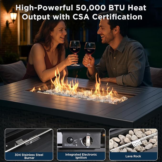 Patio Furniture Set with 42.5" Fire Pit Table-6 Pieces All Weather Wicker Outdoor Furniture with High Back Swivel Patio Chairs Set of 2 Outdoor Couch for Deck Balcony Backyard Blue/Gray