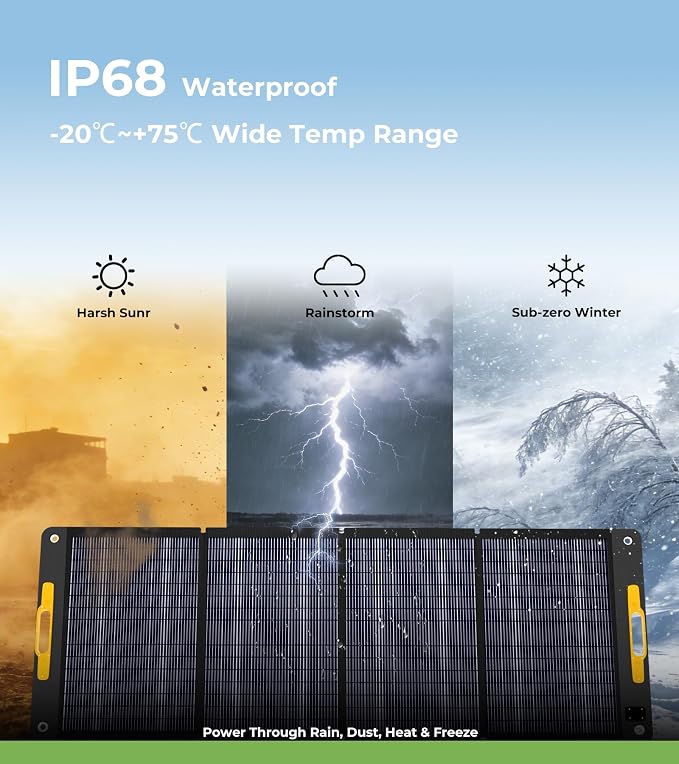 Lipower 200W Portable Solar Panel for Power Station, IP68 Waterproof, 25% High Efficiency ETFE Monocrystalline, Adjustable Kickstands, 200Watt Foldable Solar Charger for Generator,RV,Camping,Off Grid