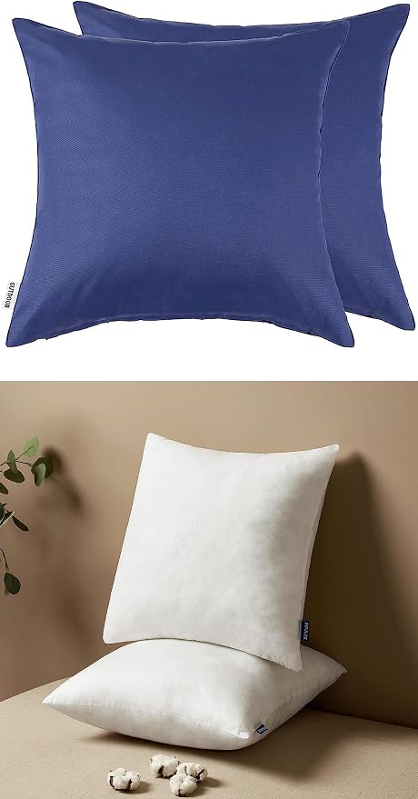 MIULEE Pack of 2 Decorative Outdoor Waterproof Pillow Covers Navy Blue Bundle Set of 2 Pillow Inserts 18x18