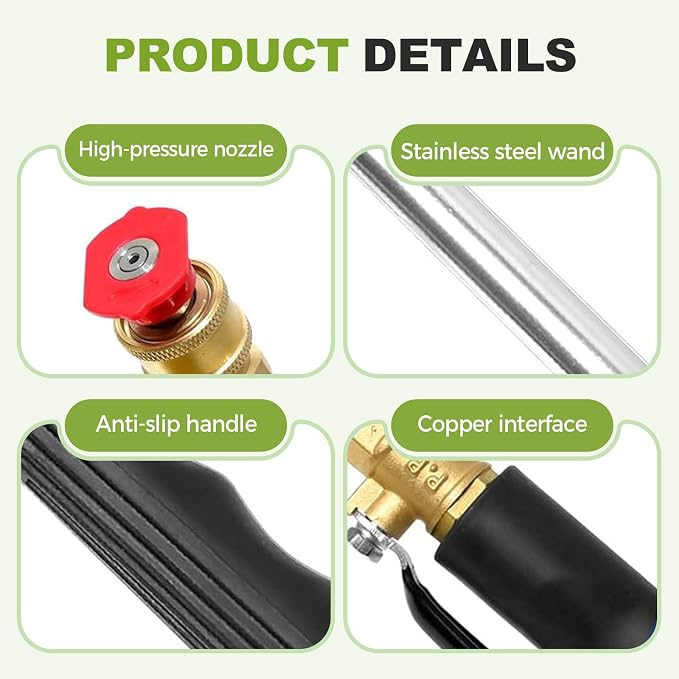 Jet Nozzle Power Washer for Garden Hose, 2026 Pressure Washer Wand with 3 Interchangeable Nozzles, Pressure Washer Nozzle for Car Washing Patio Garden Outdoor Cleaning (Black)