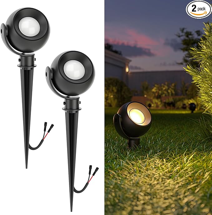 Sunco LED Low Voltage Spotlight Revolver, Sphere Shaped Garden Landscape Lights Outdoor [Luces para Jardin], 4W, 300 LM, 3 CCT: 2700K/4000K/5000K, Wet Rated, ETL 2 Pack.