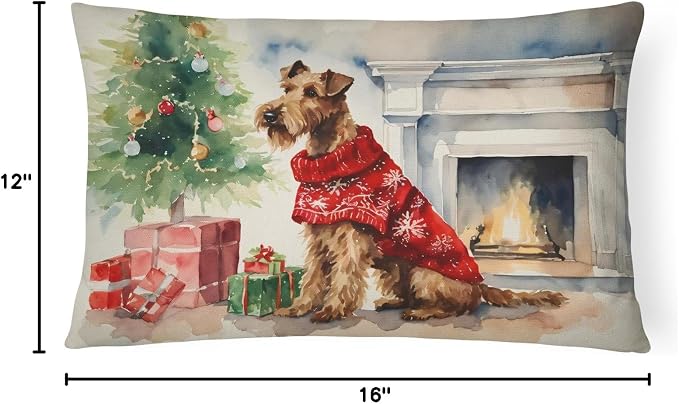 Caroline's Treasures DAC2678PW1216 Irish Terrier Cozy Christmas Throw Pillow Machine Washable, Indoor Outdoor Decorative Pillow for Couch, Bed or Patio, 12HX16W