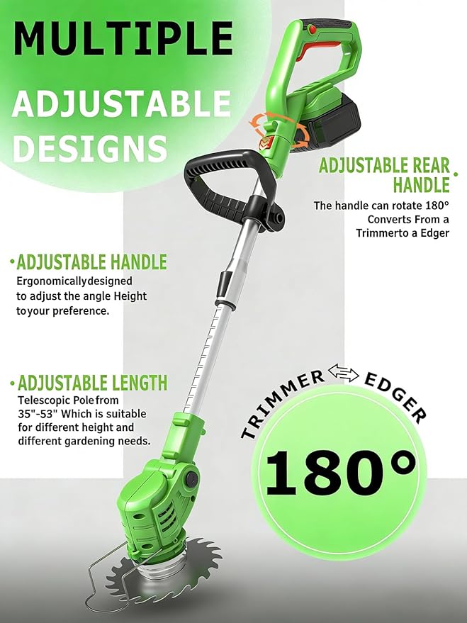 21V Electric Weed Wacker Cordless,Weed Eater Battery Powered with 2 * 2.0Ah Battery, Charger & 5 Types Blade Lightweight Grass Trimmer for Garden Yard Lawn Work