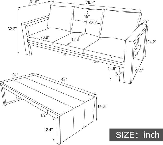 Outdoor Patio Sofa Set 3-Seater Acacia Wood Conversation Set with Cushions & Coffee Table Garden Backyard Balcony Poolside (Beige,Light Teak5)