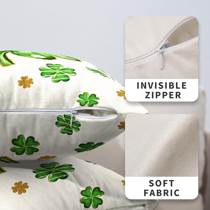 St Patricks Day Pillow Covers Gold Green Lucky Shamrock Vase Throw Pillow Covers 18x18 Set of 2 Polka Dots Clover Pillowcases March Holiday Cushion Cases for Sofa Home Decor
