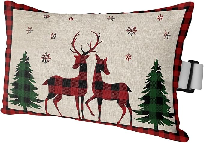 Outdoor Pillows Covers with Inserts Christmas Red and Black Buffalo Plaid Waterproof Recliner Pillow with Adjustable Strap Throw Pillows for Patio Furniture Pool Lounge Chair, 11x16 inch, 1PCS