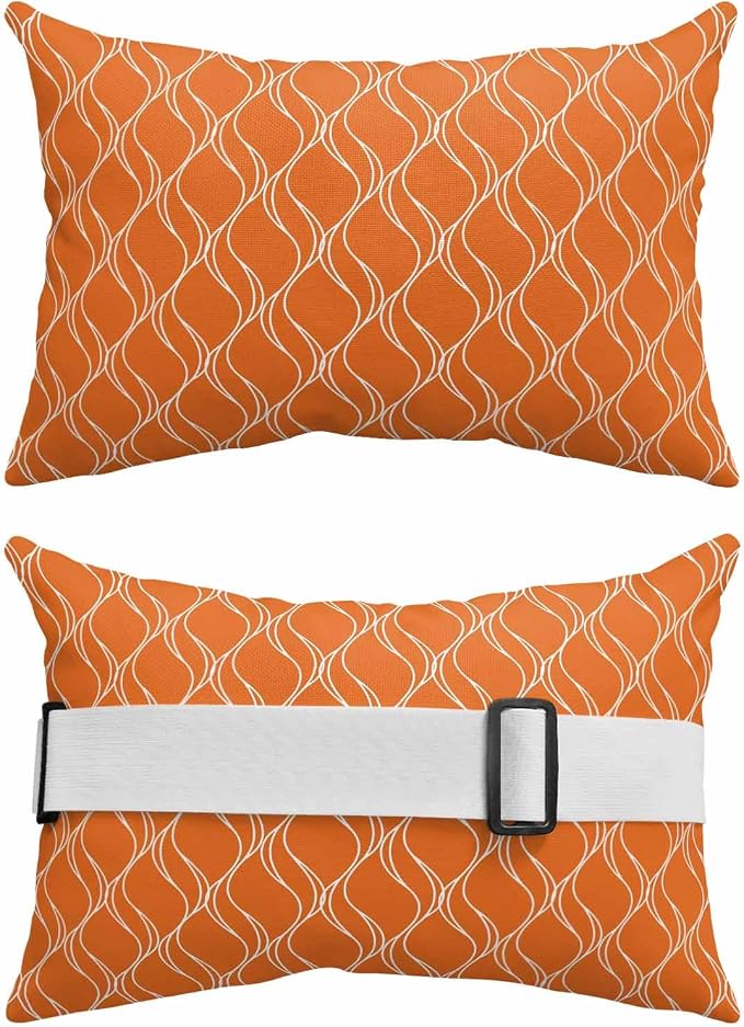 Pack of 2 Outdoor Lumbar Pillow Covers 11x16 Inch, Orange Stripes Waterproof Throw Pillow Covers Set, Simple Geometric Modern Monochrome Indoor&Outdoor Decorative Cushion Cases for Patio Porch Beach