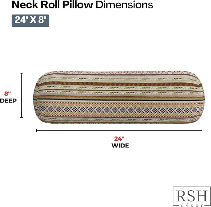 RSH DECOR: Sunbrella Neck Roll Pillows Set of 4 | 24” x 8” | Outdoor Bolster for Patio, Deck, Porch, or Poolside Chairs | Fade & Water-Resistant | Made in USA (Chimayo Dew)