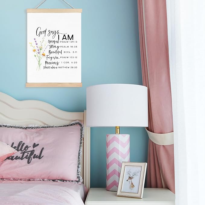 FDHSPAAM God Says I Am Christian Wall Art Decor, Bible Verses Wall Decorations, Inspirational Floral Religious Scripture Wall Art Posters for Home Bedroom Living Room Office Church, 12x16 Inch