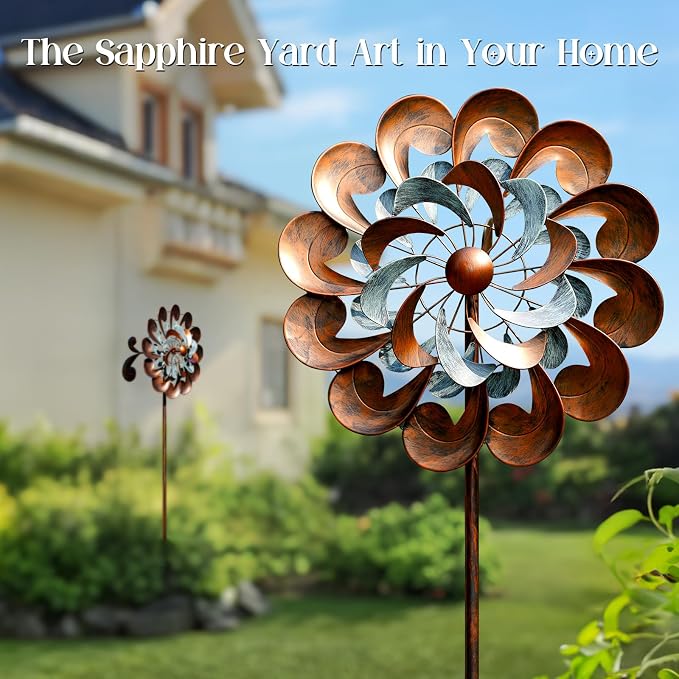 Pure Echo Large Wind Spinners Outdoor - 84" H Kinetic Metal Garden Decor | Decorative Yard Garden Kinetic Wind Spinner with Stake, Spins Easily, Weather Resistant, Gift Idea for Birthday, Retro Copper