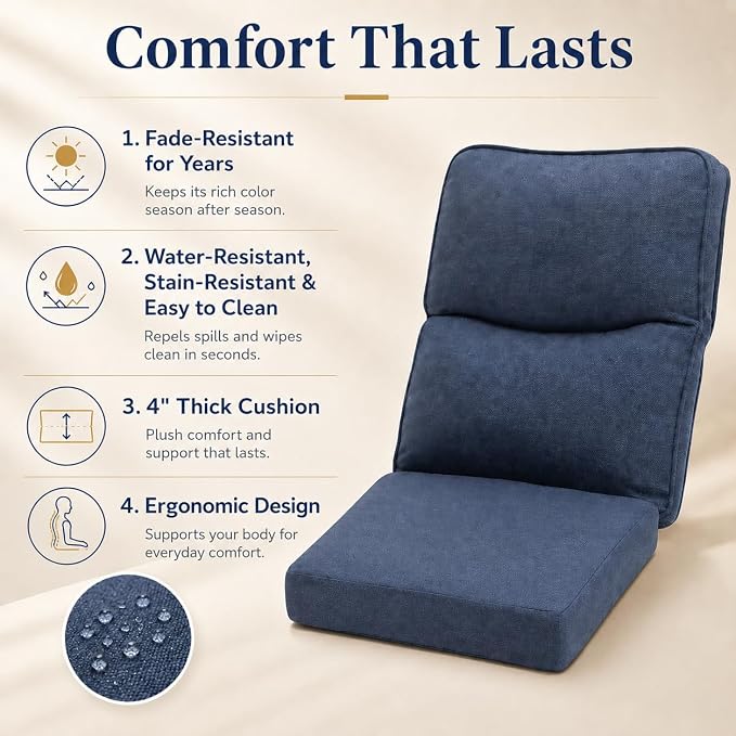 Yechen 3 Piece Outdoor Patio Wicker Chairs with Footrest and Adjustable Backrest, Furniture Set with 2 Swivel Chairs and Side Table, Thickened Seat Cushions for Porch Deck Backyard, Slate Blue