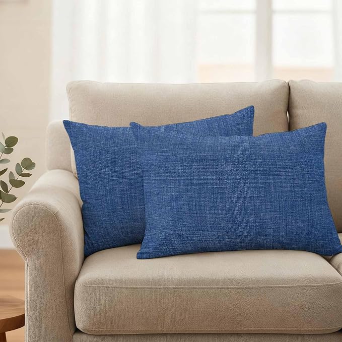 Pack of 2 Waterproof Outdoor Pillow Covers 20x12 Inch Decorative Pillow Covers Navy Blue Throw Pillowcases Vintage Country Monochrome Farmhouse Outdoor Cushion Cover for Couch, Patio, Tent