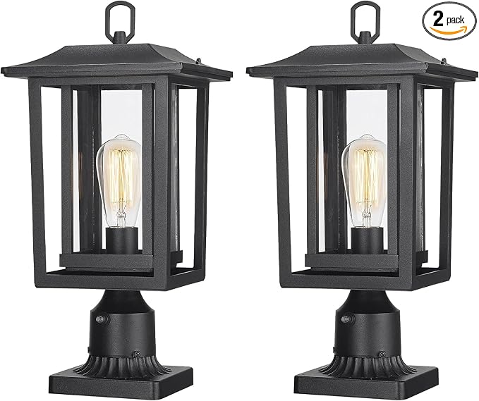 Beionxii 19Inch Dusk to Dawn Outdoor Post Lights,Lamp Post Light Fixture | Waterproof with Pier Mount Base,Anti-Rust Aluminum Lamp Posts Outdoor Lighting for Garden,Patio,Hardwired 120V,A197P-2PK/BS-N