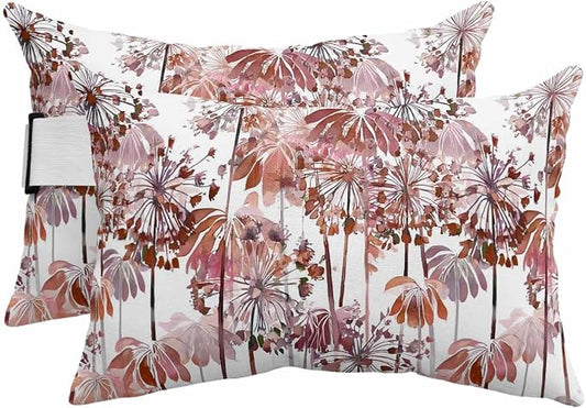 Outdoor Pillows Waterproof Covers Set of 2, Red Dandelion Adjustable Elastic Chaise Lounge Headrest Pillow Covers, Spring Bloom Flowers Decorative Lumbar Pillow for Pool Patio Furniture 11x16 Inch