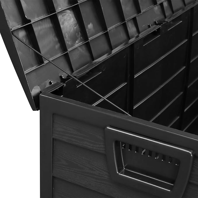 75 Gallon Outdoor Storage Box, Lockable Plastic Storage Containers with Lid, Patio Deck Box Furniture for Garden, Pool, Balcony, Yard (Black)