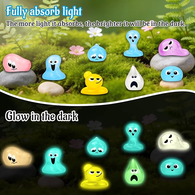 64 Pcs Luminous Mini Resin Water Elves Figurines Glow in the Dark Tiny Little Resin Figures for Halloween Micro Landscape Fairy Garden Decor