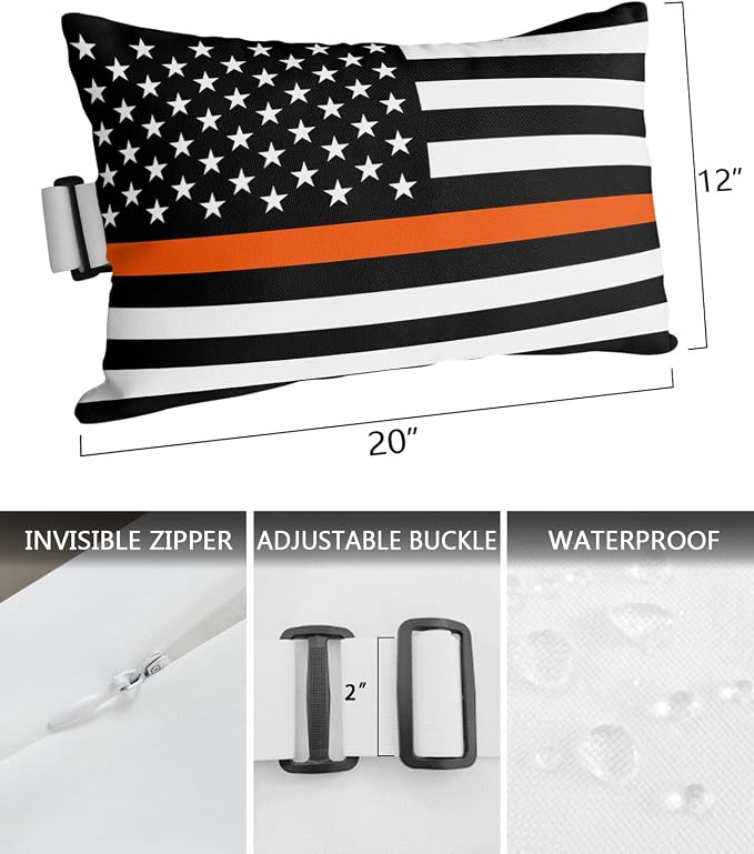 Outdoor Pillows Covers with Inserts Thin Orange Line Flag Search Waterproof Recliner Pillow with Adjustable Strap Throw Pillows for Patio Furniture Pool Lounge Chair, 12x20 inch, 1PCS