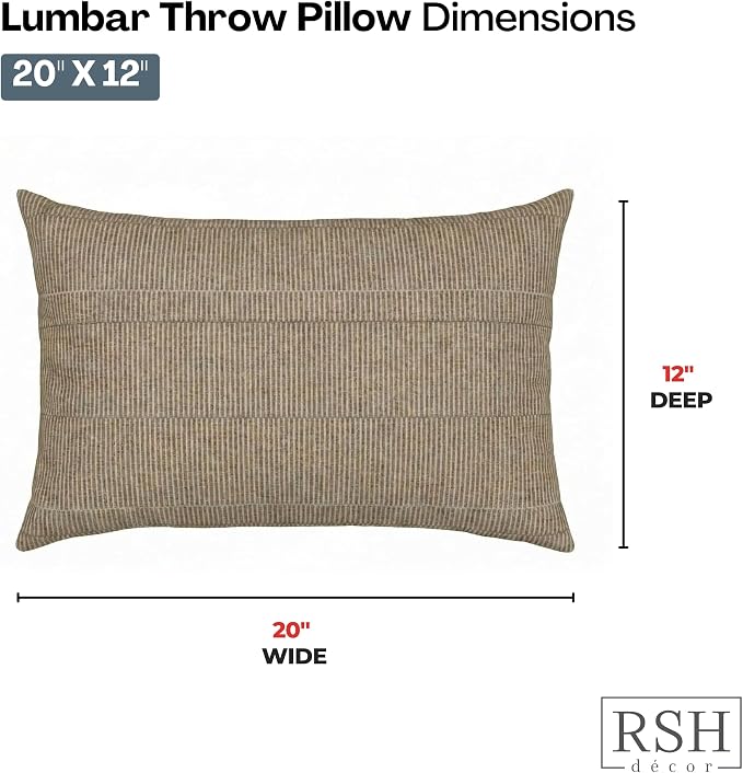 RSH DECOR: Sunbrella Lumbar Throw Pillows Set of 2 | 20" x 12" | Water and Fade-Resistant Performance Fabric | Outdoor Pillow Covers with Down-Alternative Inserts | Made in USA (Aviva Cumin)