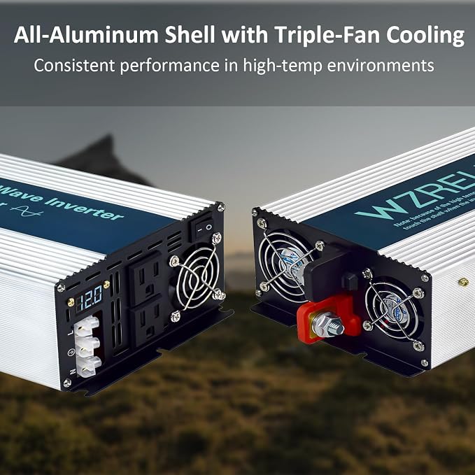 WZRELB 3000W Pure Sine Wave Inverter, Car Power Inverter 60V DC to 110V 120V AC Converter for RV, Truck, Solar, Outdoor with Dual AC Outlets, Hardwire Port, Surge 6000W, LED Display,Off-Grid