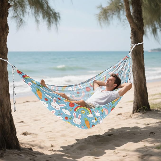 Camping Hammock Outdoor Hammocks for Outside Cute Rabbit Carrot Beach Trees Portable Lightweight with Pockets Tree Straps Indoor